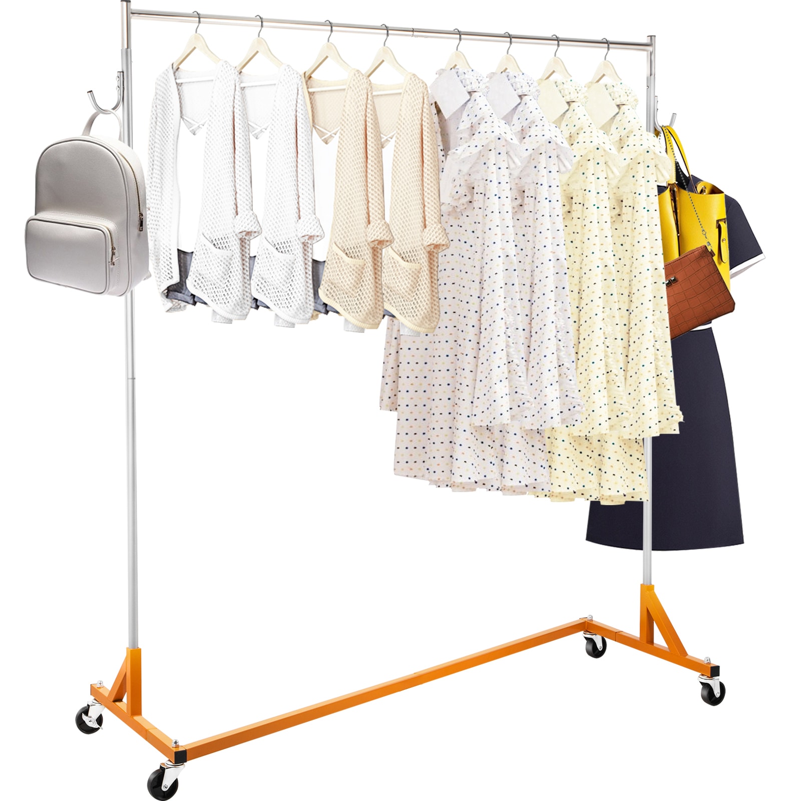 Z-base Clothing Rack With Lockable Casters, Industrial Steel Z Rack_voghion.com